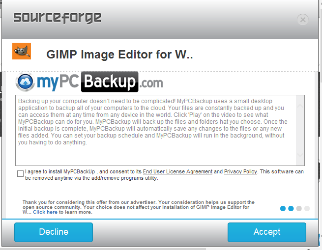 écran additionel dans installation GIMP par Sourceforge
