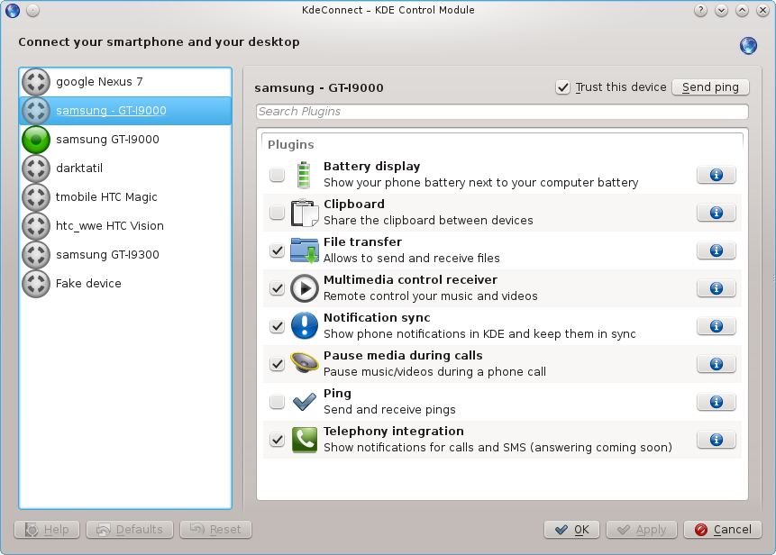 Module de configuration de KDE Connect