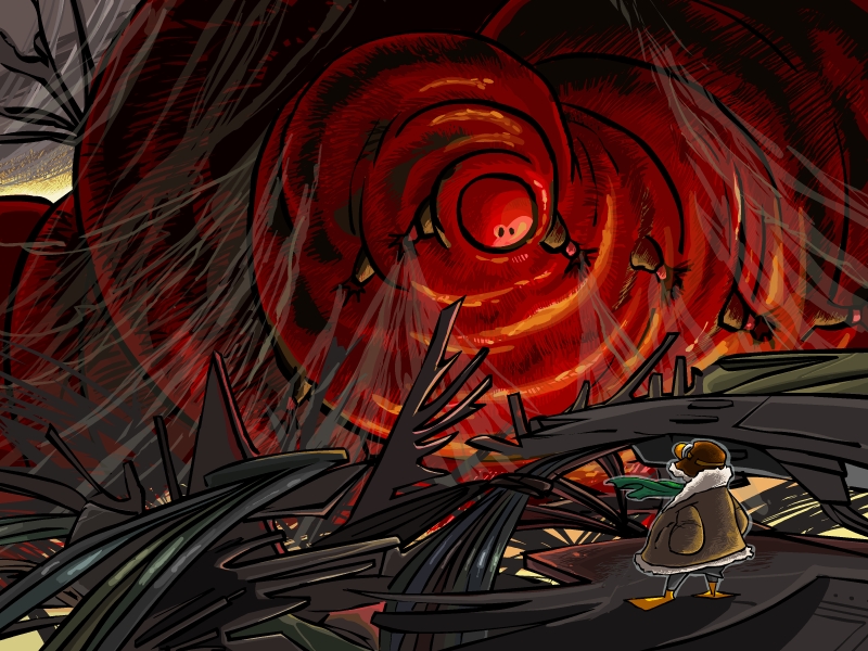 Source : https://codeberg.org/dominoes/Les_Tuxeries/raw/branch/main/linux/vers/vers.jpg Tux contemple les forces obscures