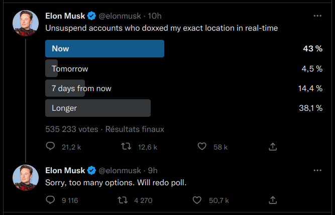 Elon Musk mauvais sondage