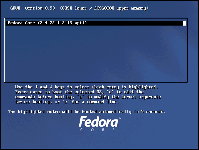 GRUB de Fedora Core 1