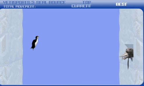 Capture d'écran d'un vieux jeu avec un yéti qui lance des pingouins