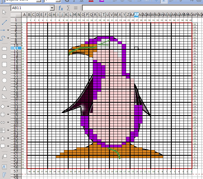 Le pingouin en cours de dessin