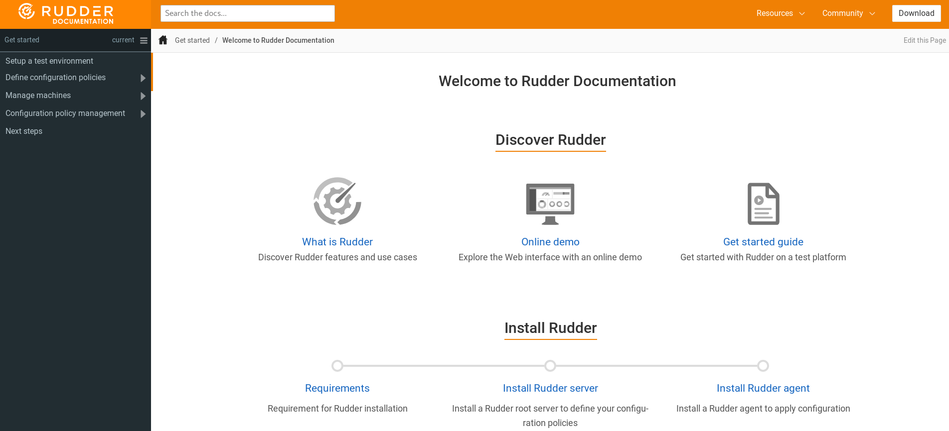 RUDDER 5 — interface de la nouvelle documentation docs.rudder.io