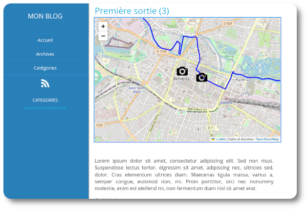 Carte avec icones indiquant des lieux visités
