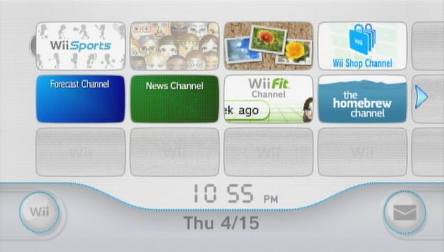 Capture d'écran du menu principal de la Wii
