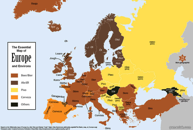carte d'europe du mot pour les bières