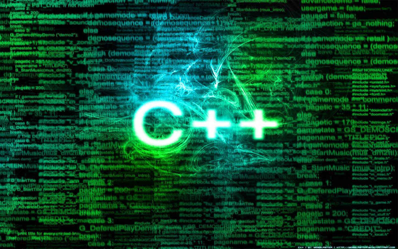 le texte "C++" sur un fond de type "écran du film Matrix" (Copyright webblaster48 2009 CC-BY-NC-ND-3.0)