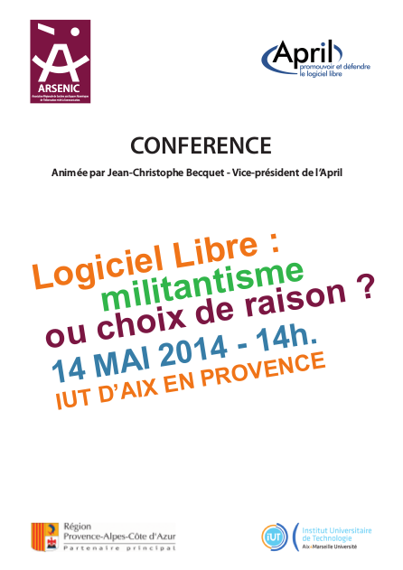 invitation conférence Logiciel libre : militantisme ou choix de raison 14-05-14