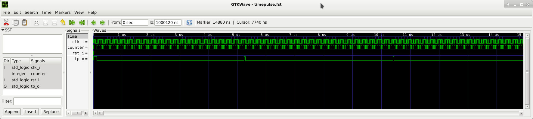 Visualisation de la simulation timepulse avec gtkwave