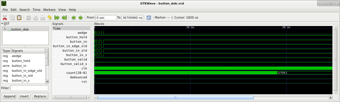 Vue de traces VCD avec GTKWave