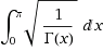 integrate sqrt(1/gamma(x)) from 0 to pi