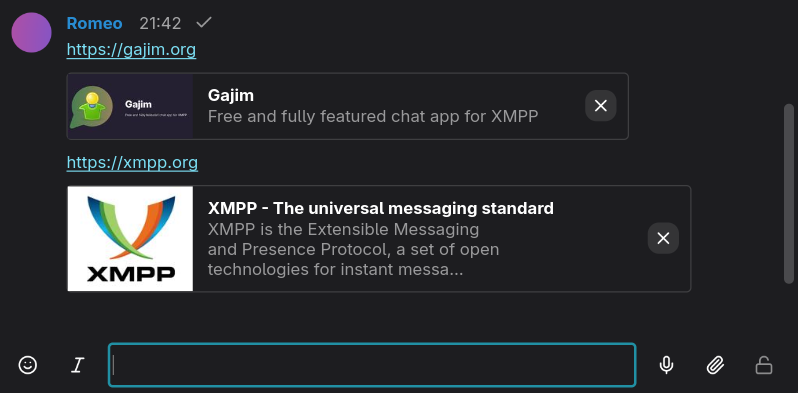 Aperçu des liens dans Gajim 2.4.4