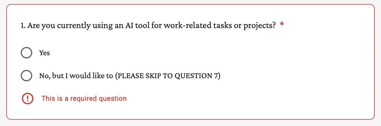 Are you using an AI tool for work ? 1-Yes 2-No but I would like to