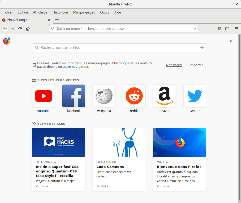 Capture d’écran de la nouvelle page d’accueil de Firefox