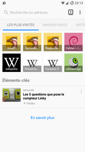 Capture d’écran de l’accueil de Firefox pour Android