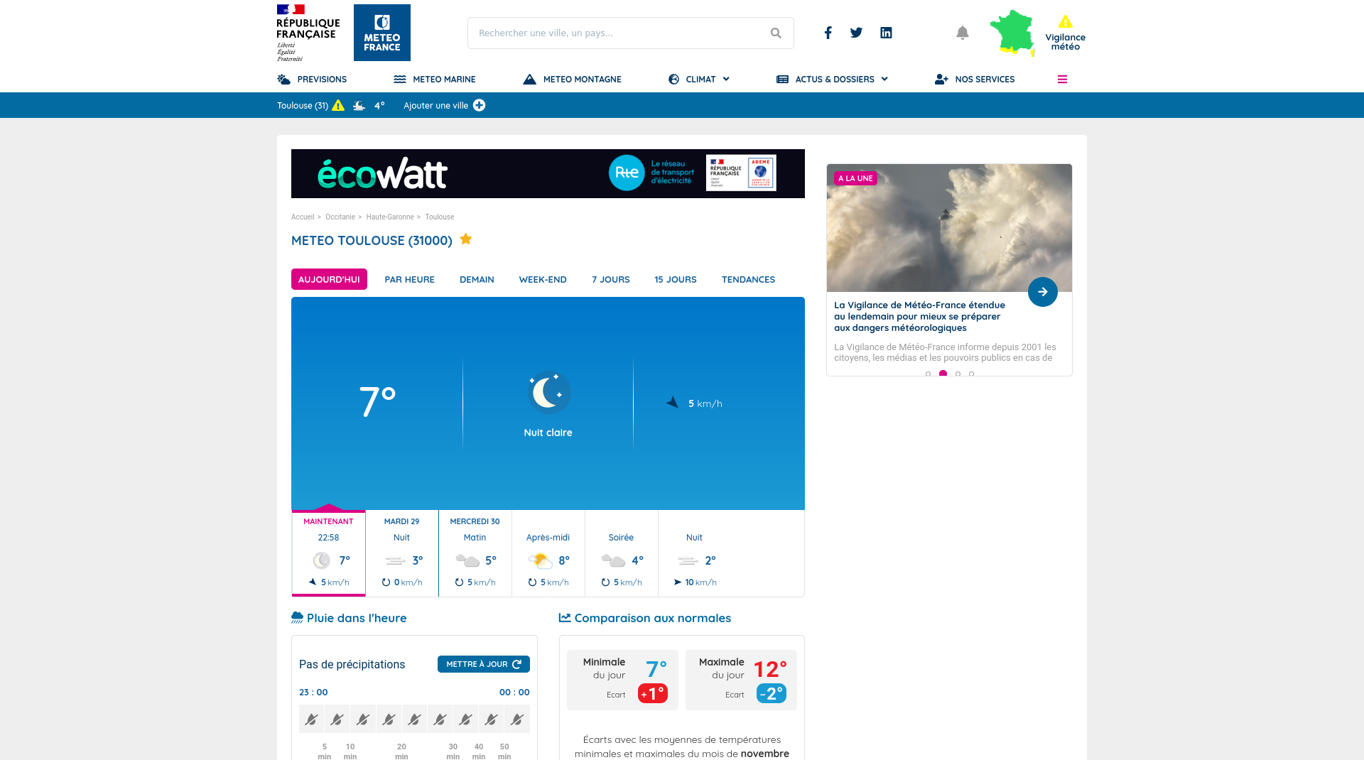 Météo pour Toulouse via MeteoFrance