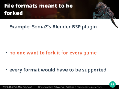Exemple du greffon Blender de SomaZ : personne ne veut le forker pour tous les jeux