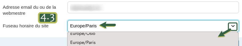 Le menu déroulant d’indication de fuseau horaire