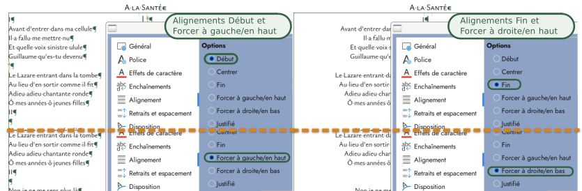 Comparaison des nouveaux types d’alignement de LibreOffice 26.2 