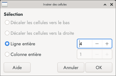 La boite dialogue Insérer des cellules