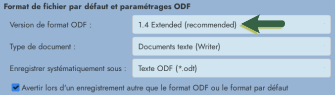 Paramétrage de la version ODF par défaut des fichiers dans LibreOffice