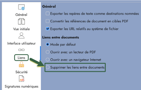 Export PDF de LibreOffice 26.2 et suppression des liens entre documents