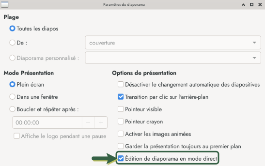 Édition de diaporama en mode direct