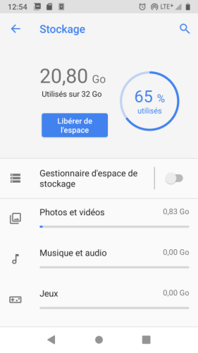 gestion stockage dans lineageos16