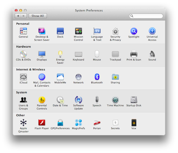 OS X Sys prefs panel