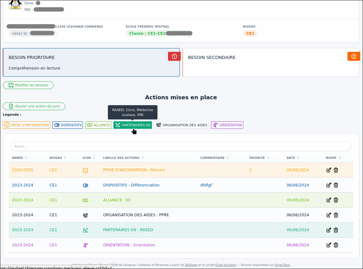 Fiche individuelle de suivi