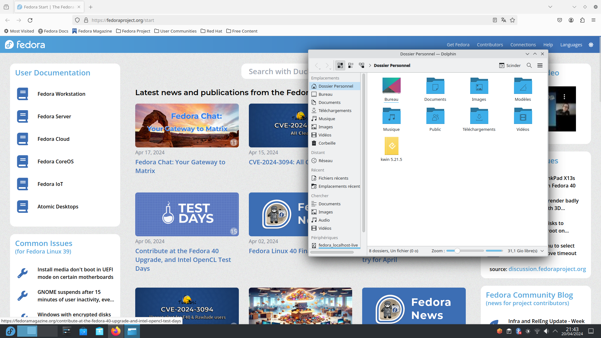 KDE Plasma avec des applications