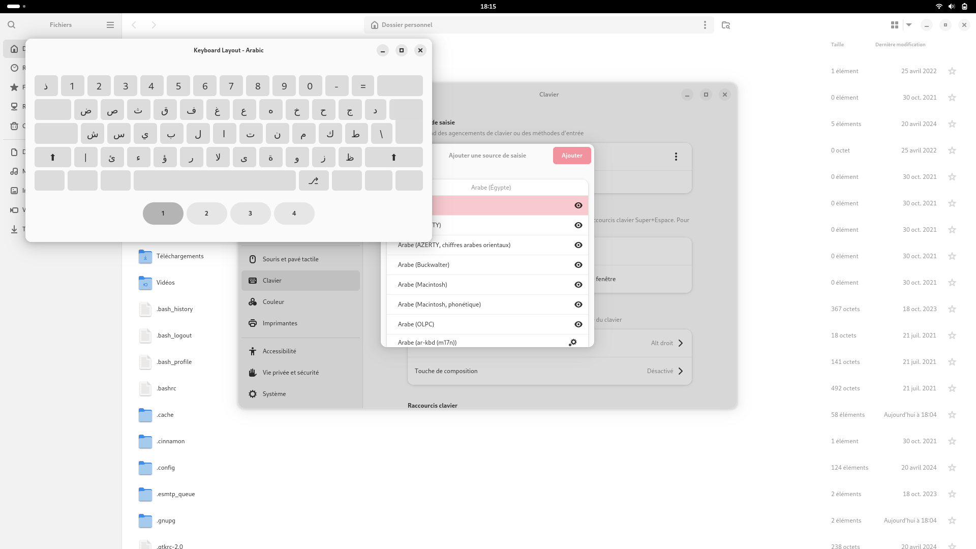 Prévisualisation du clavier dans GNOME