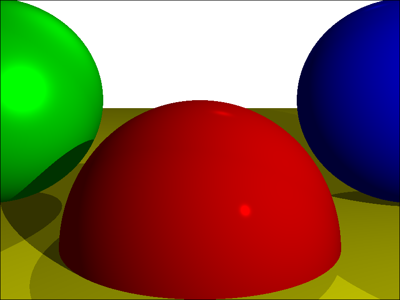 3 sphères colorés vert, rouge et bleu sur un sol jaune
