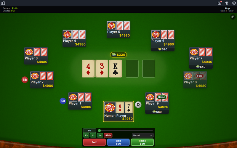 Aperçu de la table QML par défaut de PokerTH