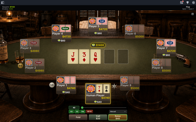 Aperçu de la table QML Saloon de PokerTH
