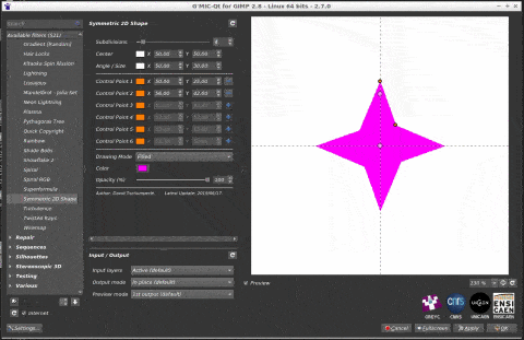 Filtre « Rendering / Symmetric 2D Shape » — utilisation interactive