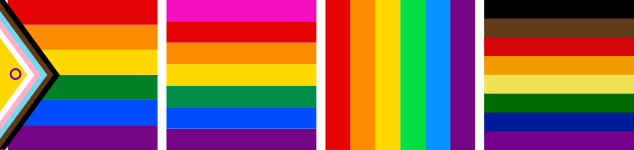 Source : https://i.ibb.co/FFBc5rD/drapeaux-fiertes.webp Quatre variantes de drapeaux des fiertés