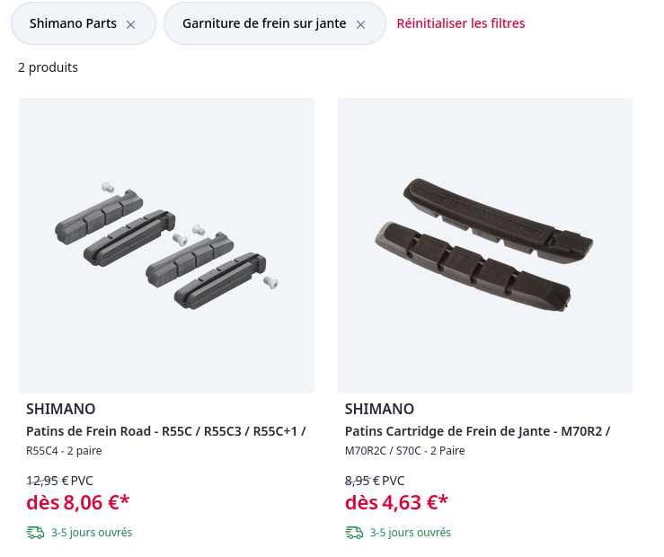 garniture de patin de frein v-brake