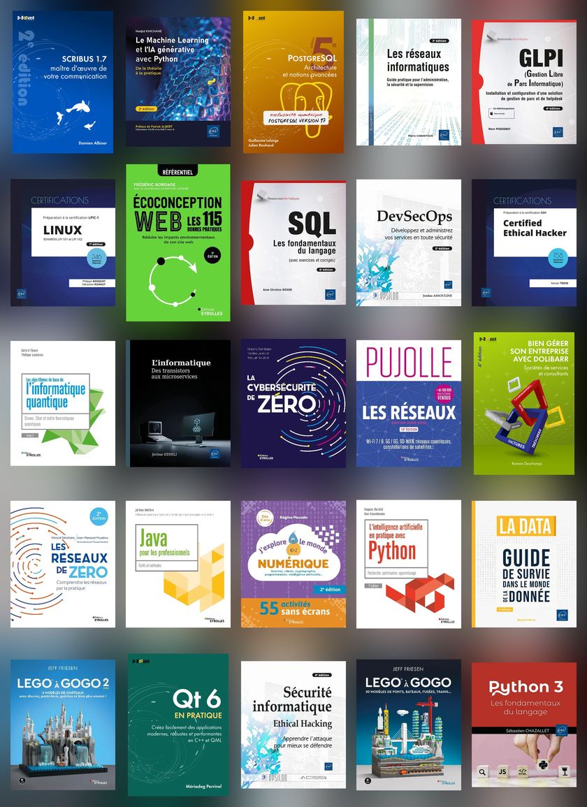 Couverture des livres à gagner disposés sur une grille de 5x5