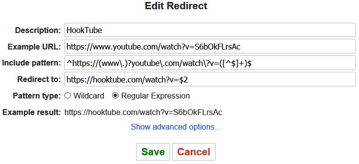 Redirection Youtube -> Hooktube