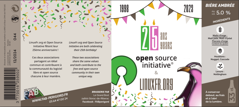 LinuxFr.org et l'OSI célébrant leurs 25 ans communs en 2023