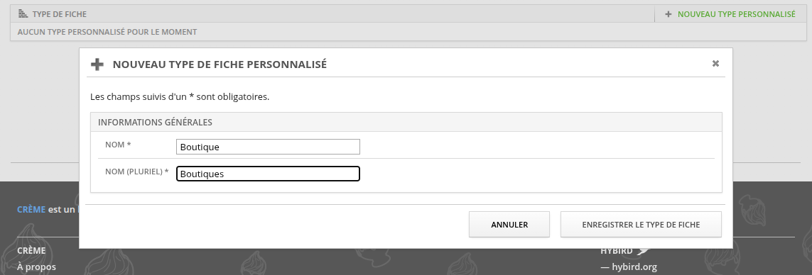 Création d’un nouveau type de fiche