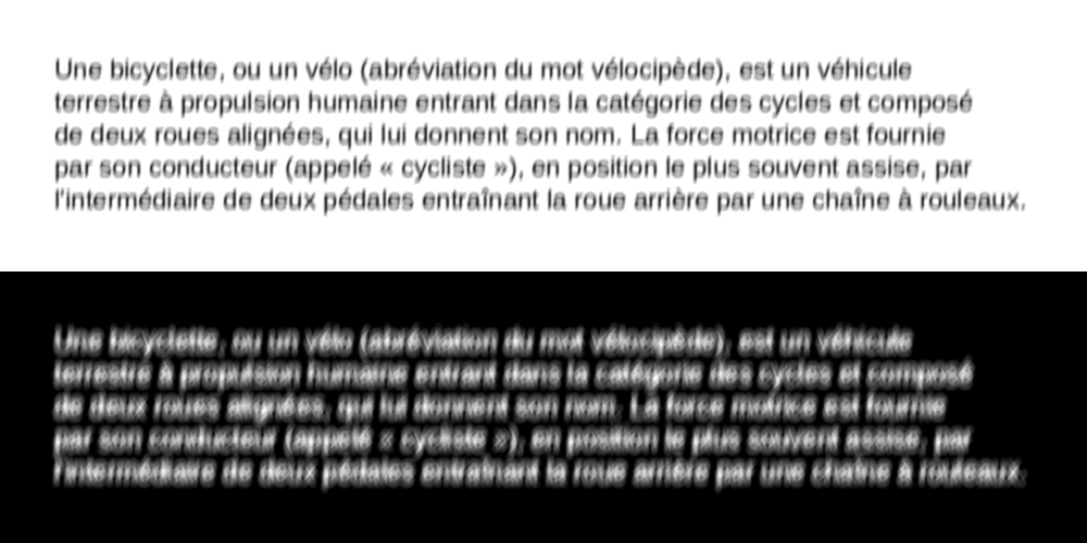 Texte fond foncé, pupille dilatée