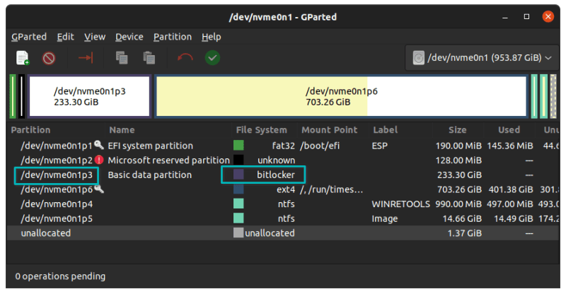 exemple linux ou on voit  bitlocker
