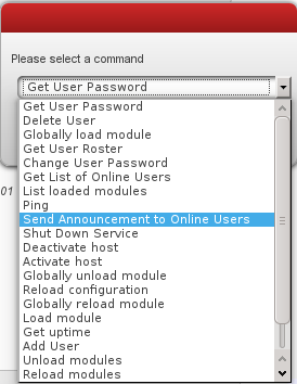 capture d'écran des commandes ad-hoc pour un admin avec Libervia