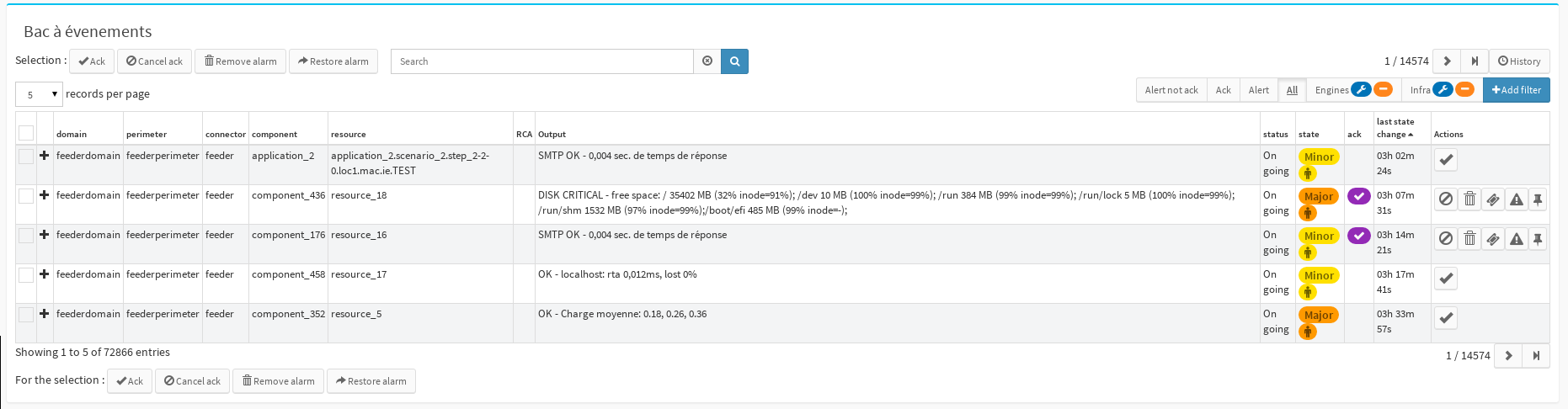 screenshot du bac à événements