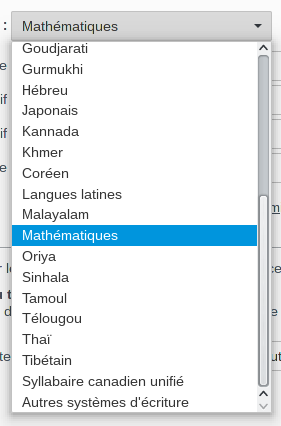 « Mathématiques » dans la liste des langues !