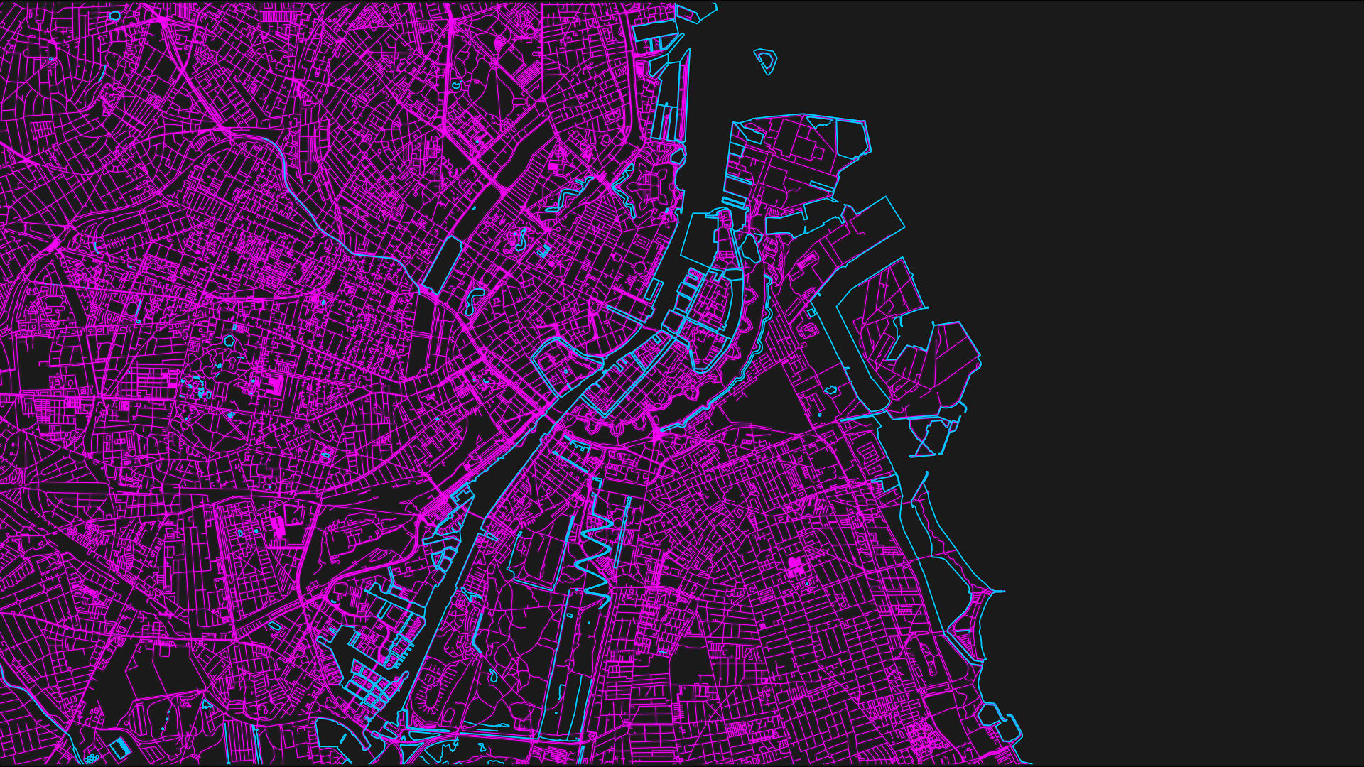 Carte de Copenhague réalisée à partir de données OSM (zoomée)