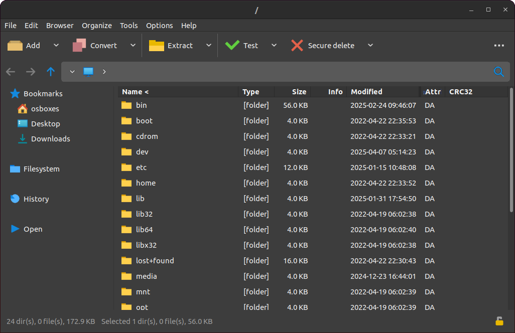 PeaZip Linux thème sombre sous Wayland